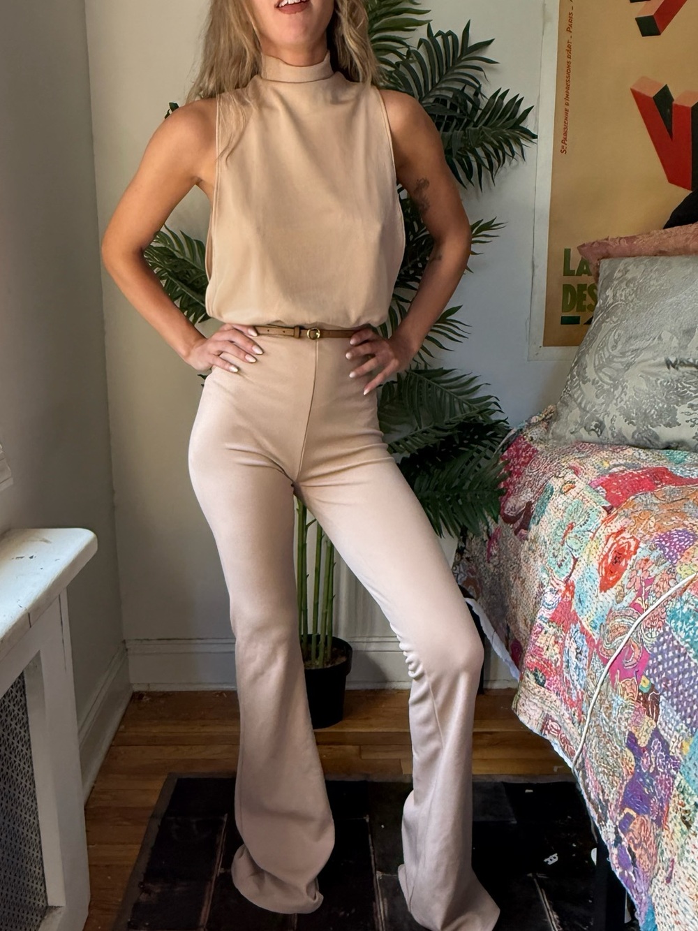 Halter Half-Turtleneck Flare Jumpsuit